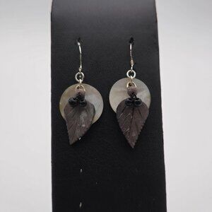 Sterling Silver Carved Leaf Shell Nature Earrings A3812